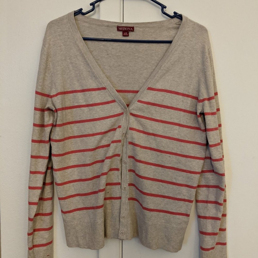 Beige & Pink Striped Cozy Button Cardigan